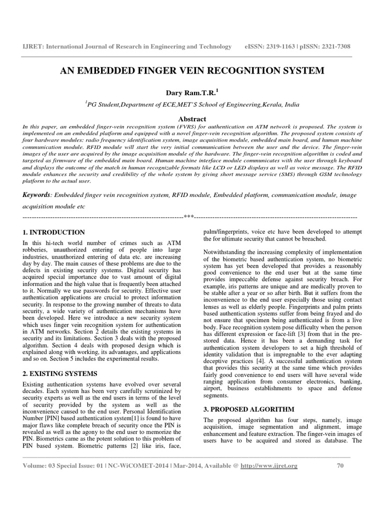 An Embedded Finger Vein Recognition System | PDF | Biometrics ...