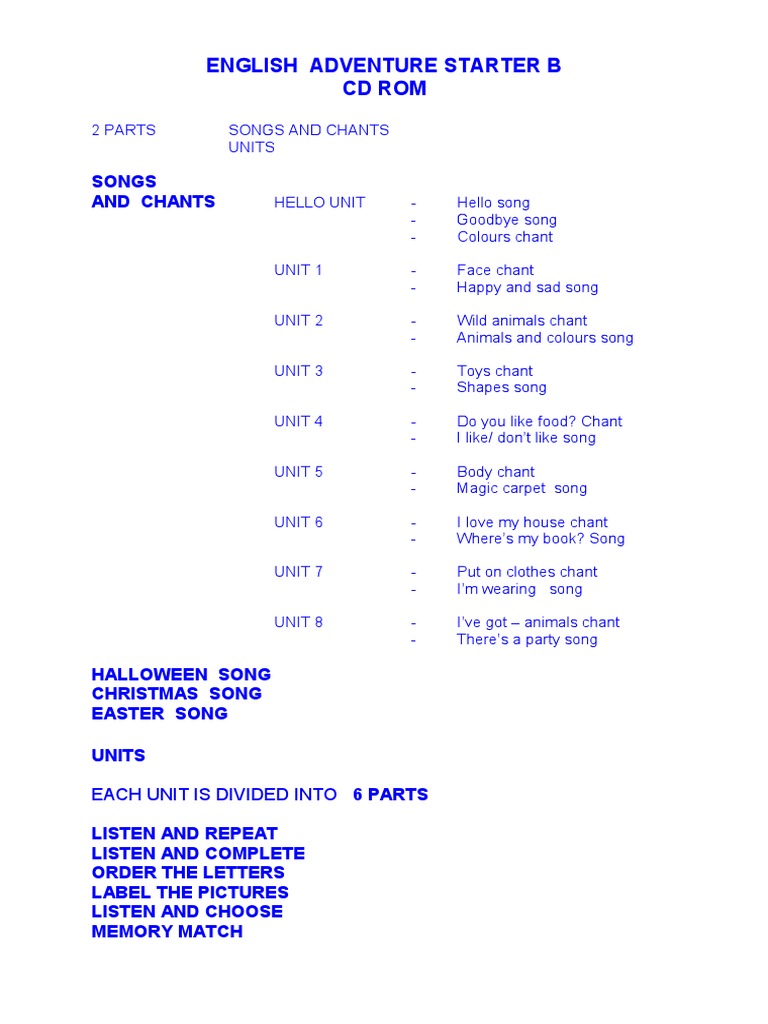 English Adventure Starter B CD Rom: Songs and Chants | PDF