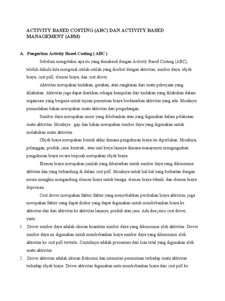 Contoh Soal Dan Jawaban Activity Based Management Blog