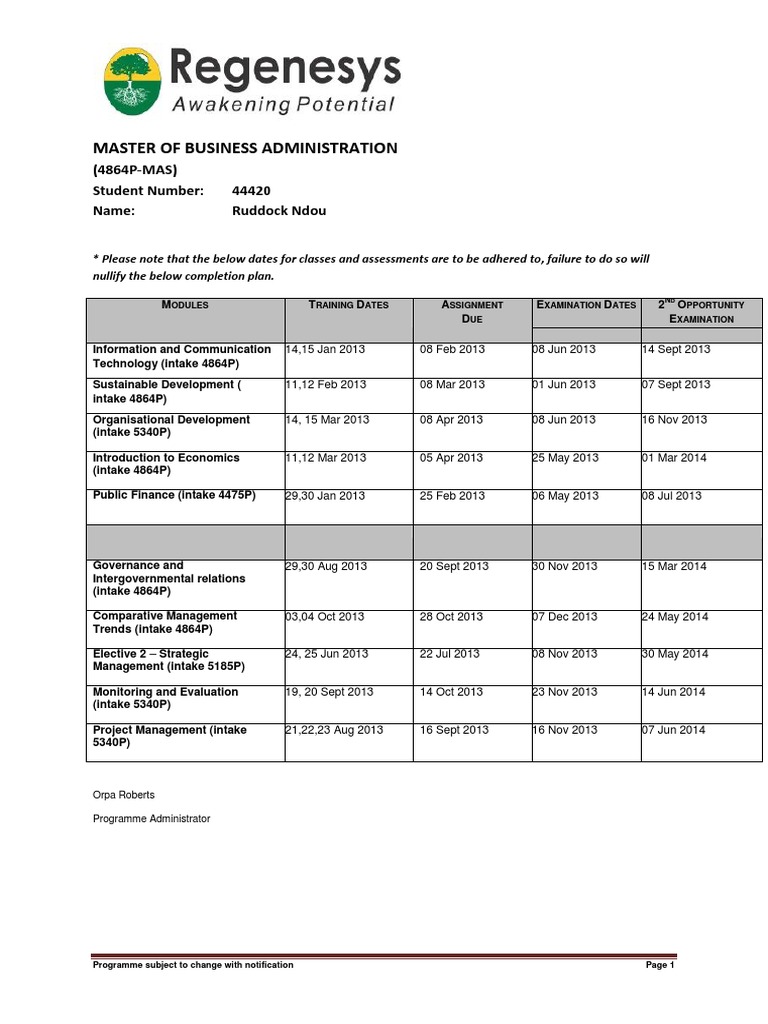 MBA Program Schedule 2013-2014 | PDF