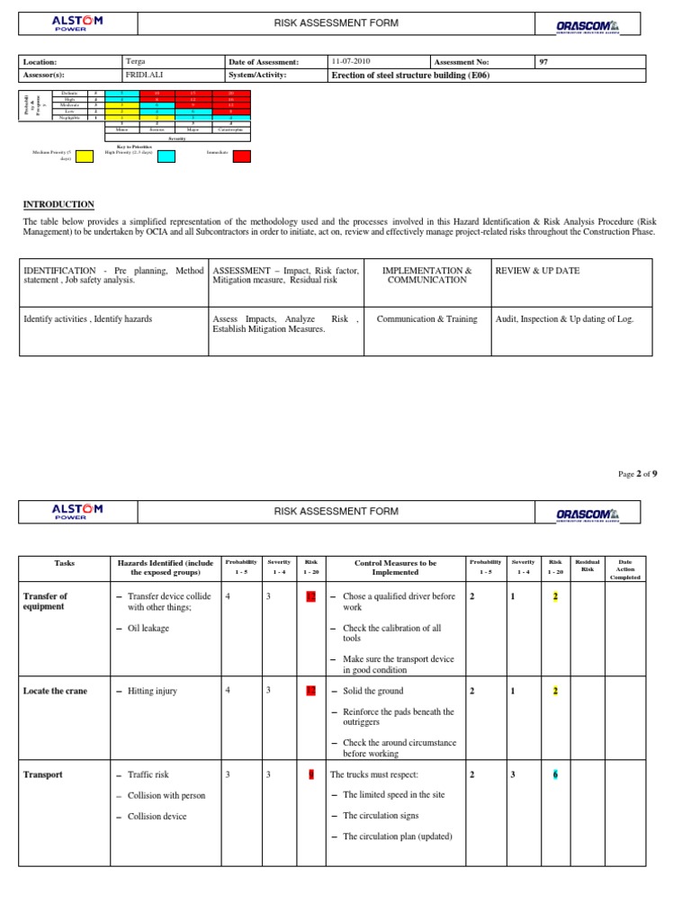Steel Frame Construction Risk Assessment | PDF | Crane (Machine) | Risk