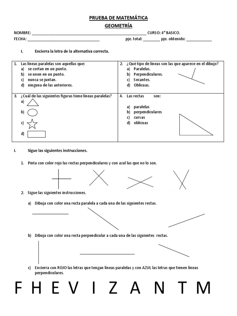 Prueba Lineas Paralelas y Perpendiculares | Perpendicular ...