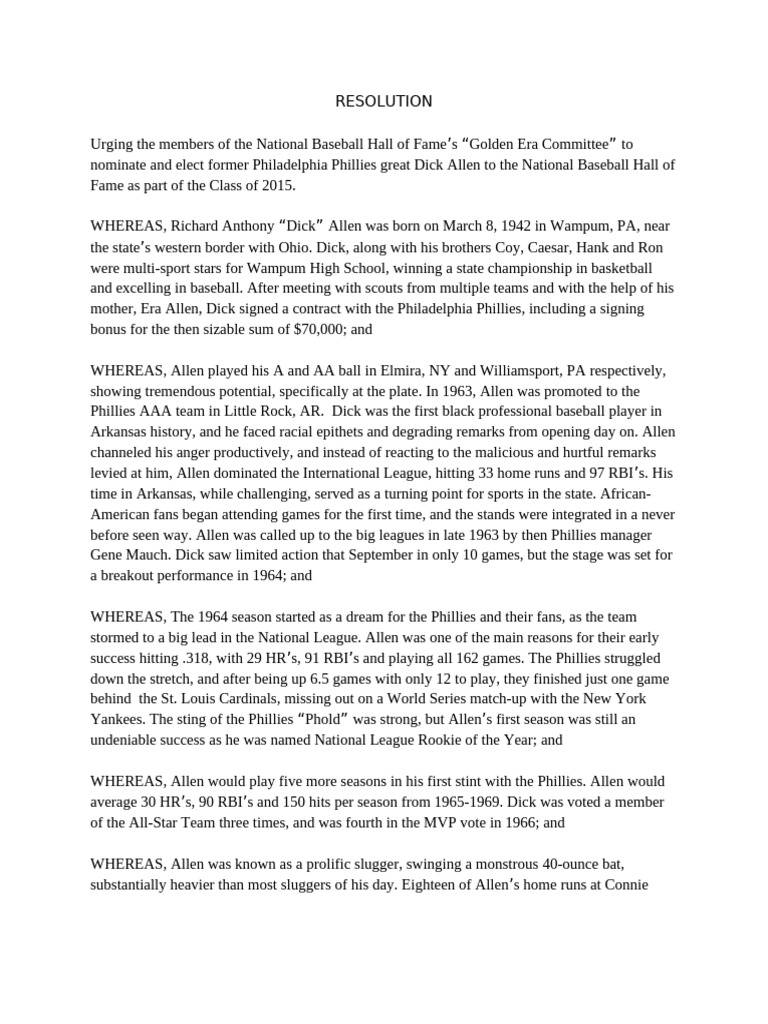 Dick Allen Belongs in the Hall of Fame Philadelphia Phillies