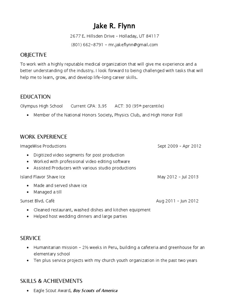Jake Flynn's Resume: Medical Career Aspirations | PDF