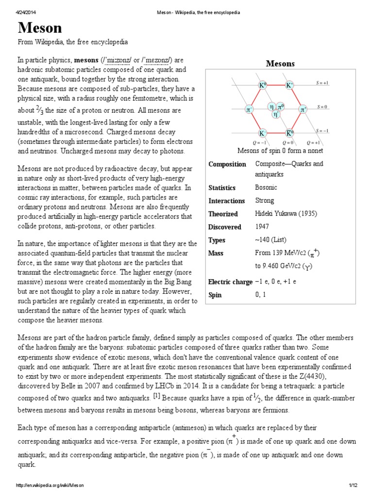 Meson Wikipedia The Free Encyclopedia Quark Quantum Chromodynamics