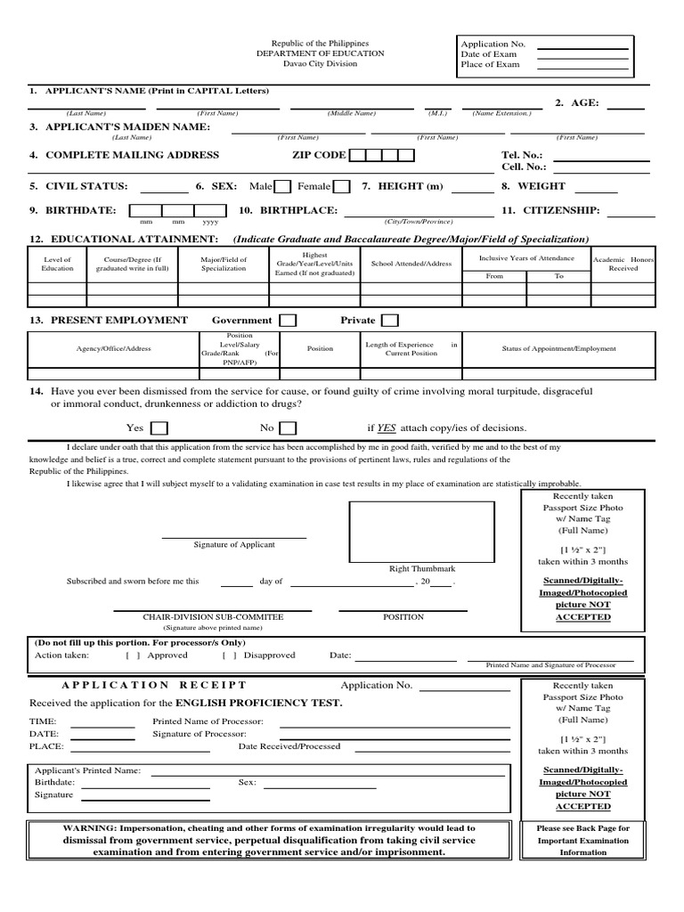 English Proficiency Test Application Form PDF Identity Document