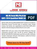 ME/M.Tech/MS/Ph.D Cutoff For GATE-2014 Qualified MADE EASY Students