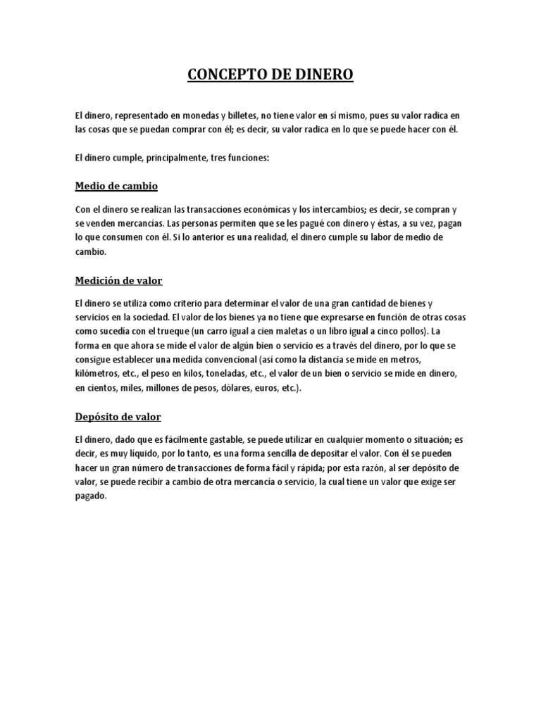 Concepto de Dinero | PDF | Permuta | Dinero