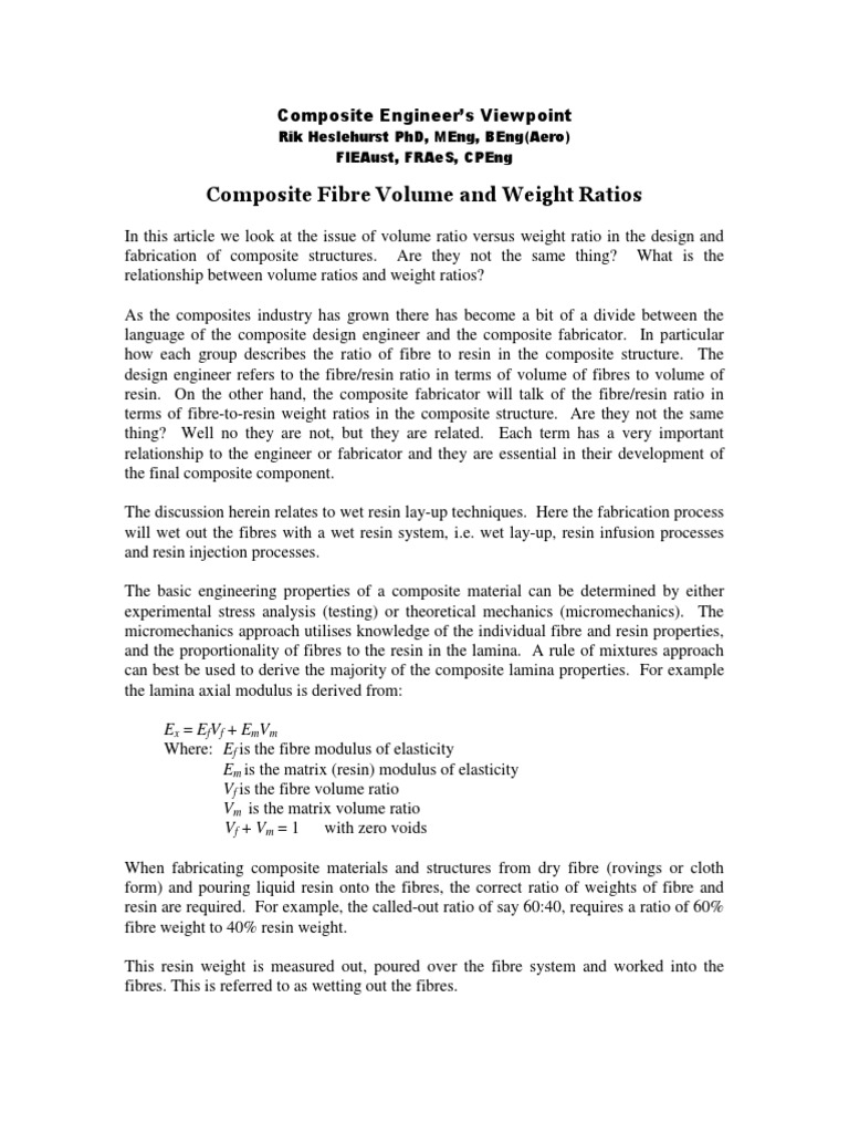 Volumer Fraction and Weight Fraction by Rik Heslehurst PHD, MEng, BEng