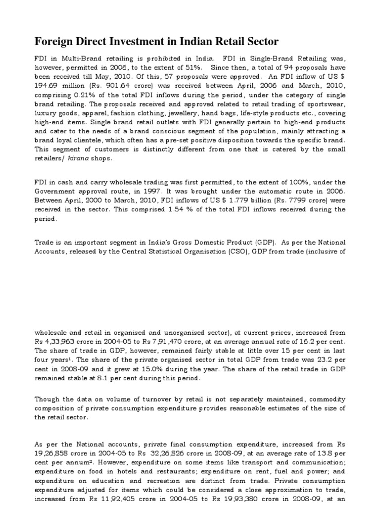FDI Impact on Indian Retail Sector | PDF | Retail | Economic Globalization