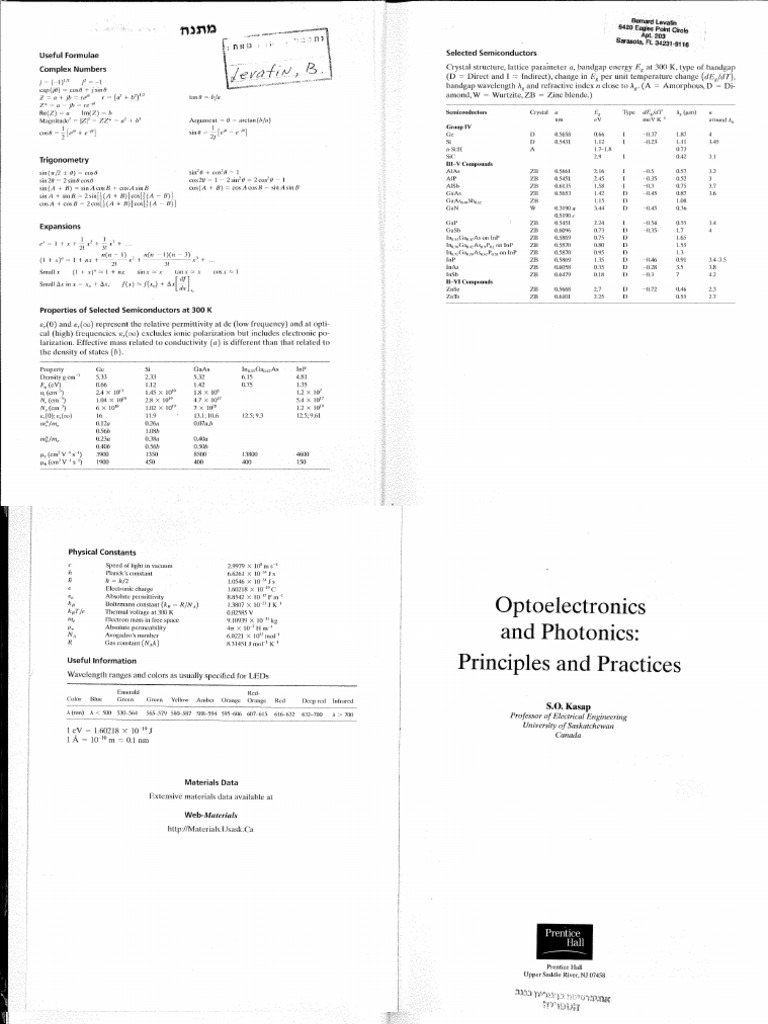 Kasap - Optoelectronics and Photonics PDF | PDF | Photonics | Optics