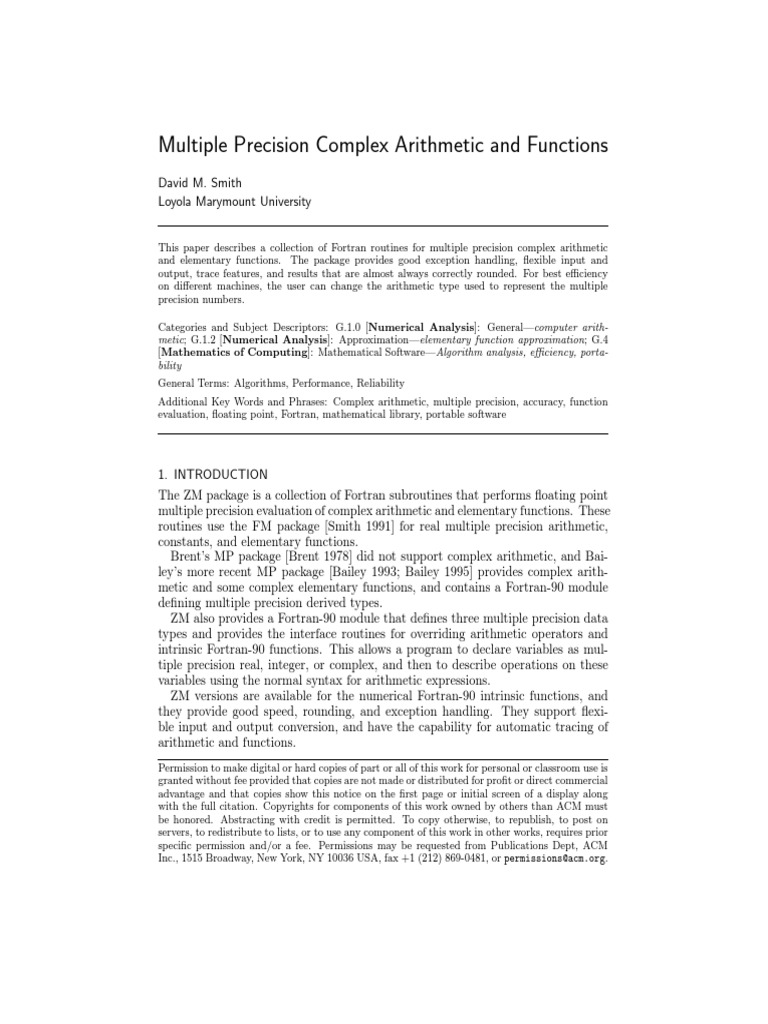ZMLIB - Fortran Multiple Precision Library | PDF | Trigonometric ...