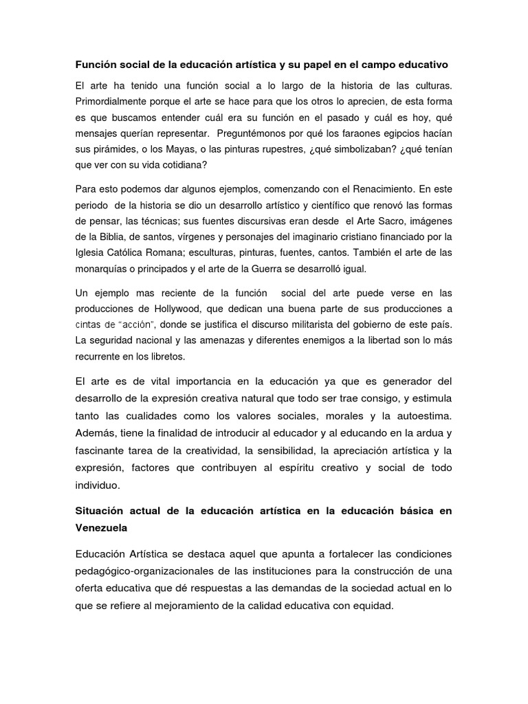 Función social del arte en la educación | PDF | Educación en artes ...