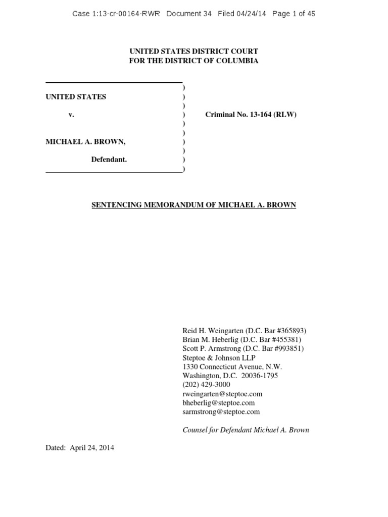 Michael Brown Defense Sentencing Memo United States V. Booker