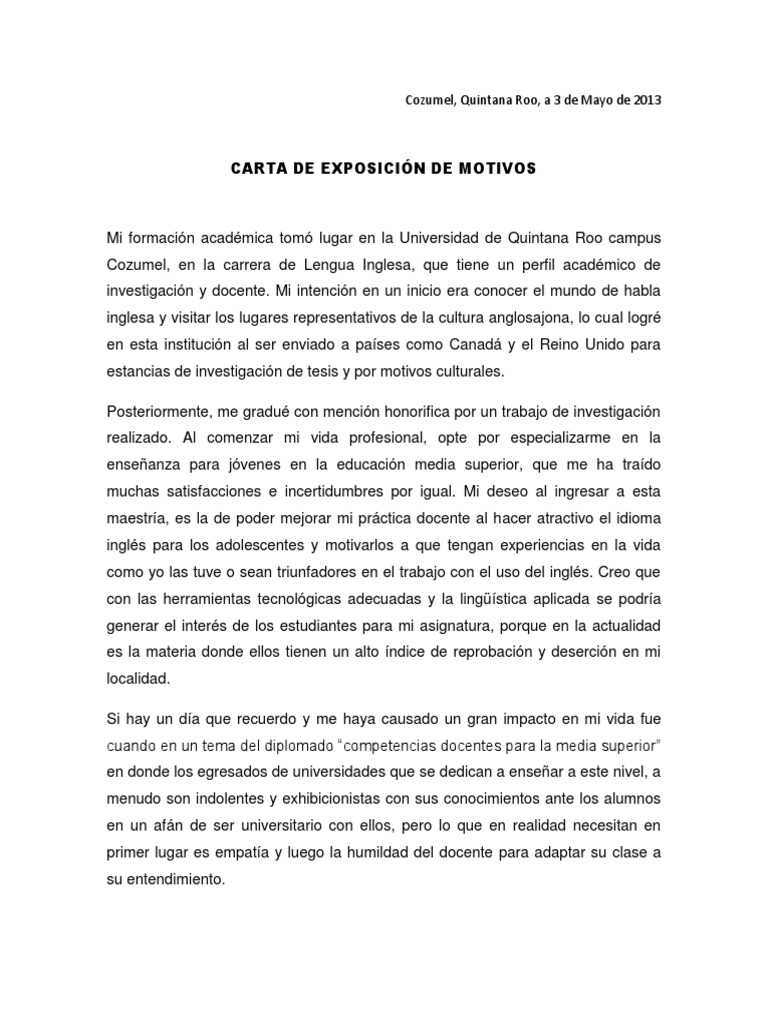 Carta de Exposicion de Motivos