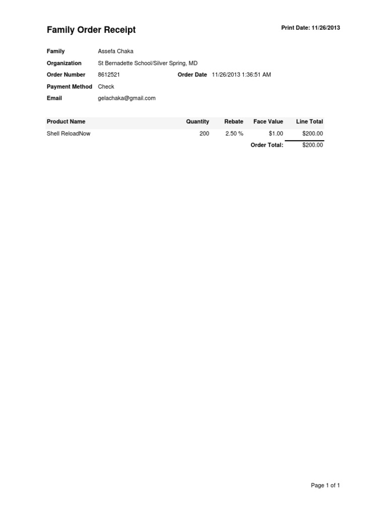 Family Order Receipt - St Bernadette School | PDF | Services (Economics ...