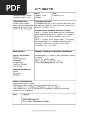 siop lesson plan