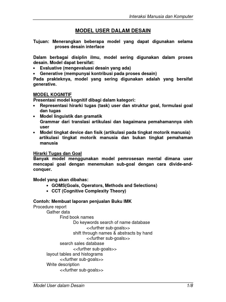 Modul IMK 4 Model User | PDF | Metode & Bahan Ajar | Komputer