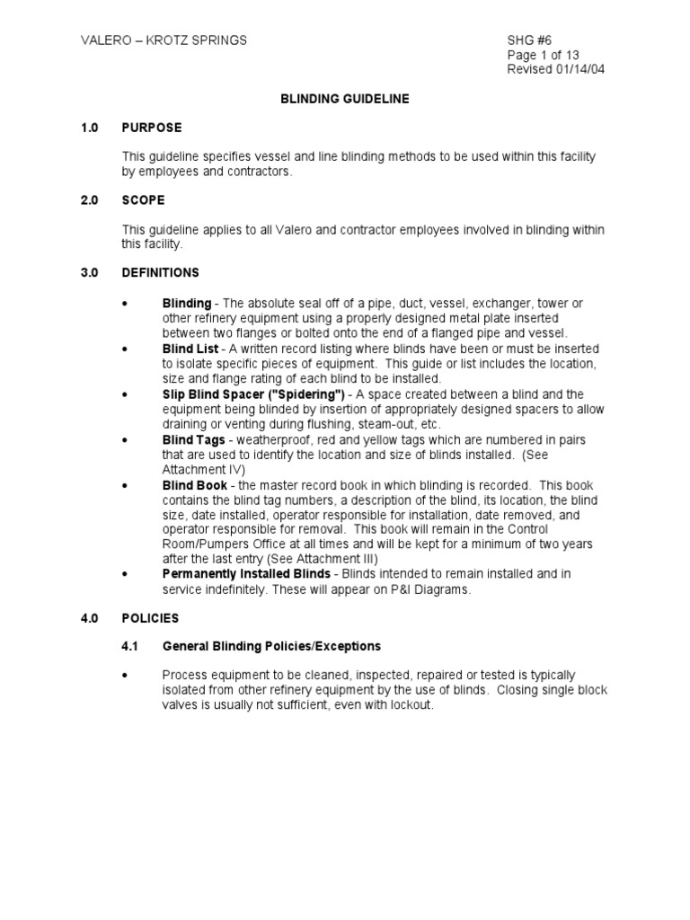 Blinding Guidelines for Valero Facility | PDF | Furnace | Valve