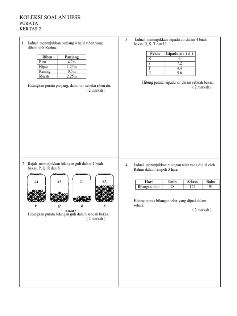 Soalan purata k2 UPSR tahun-tahun lepas