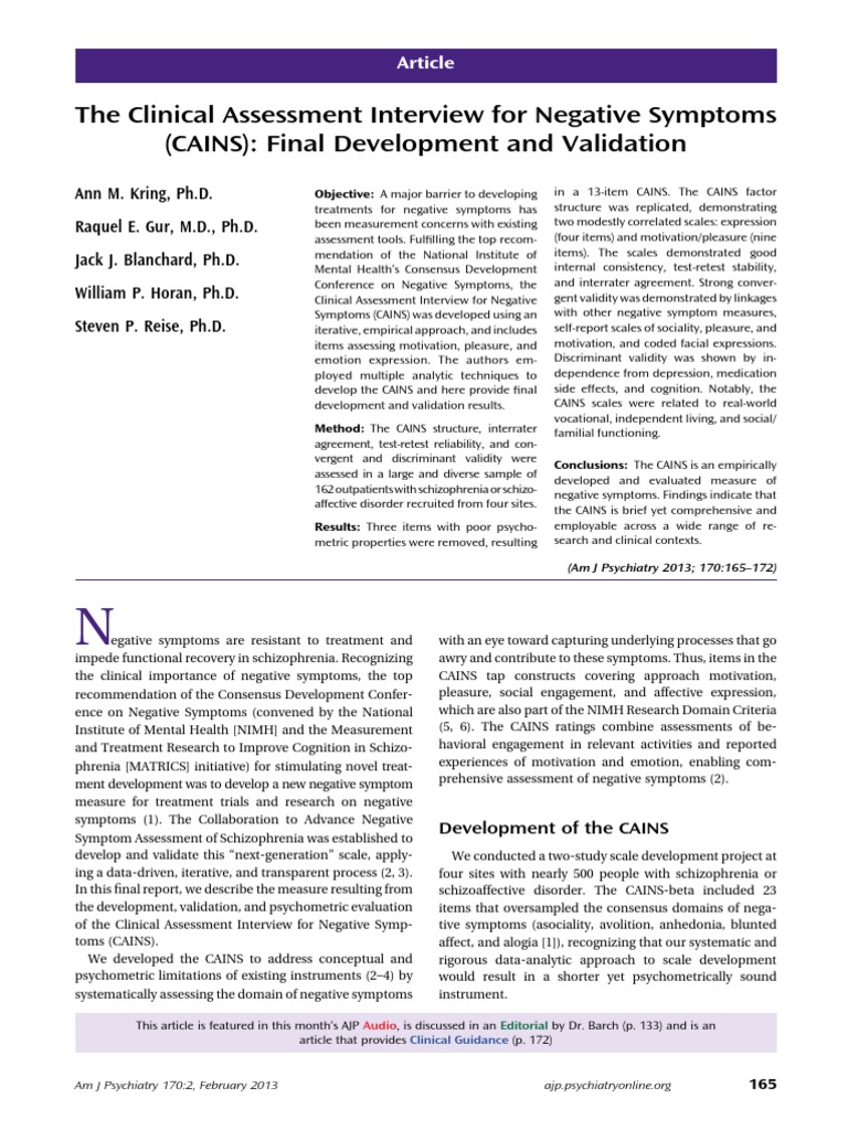 CAINS: Validation of Negative Symptoms Measure | PDF | Schizophrenia ...