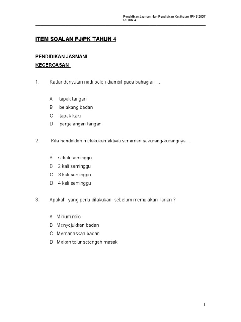Soalan Pjpk Tahun 4 Pdf