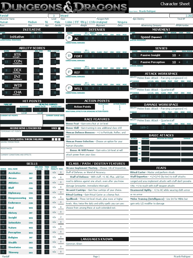 STR CON DEX INT WIS CHA: Initiative Initiative Defenses AC Movement ...