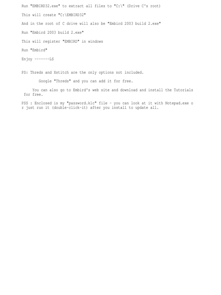 Install Guide for Embird 2003 | PDF | Computers | Technology & Engineering