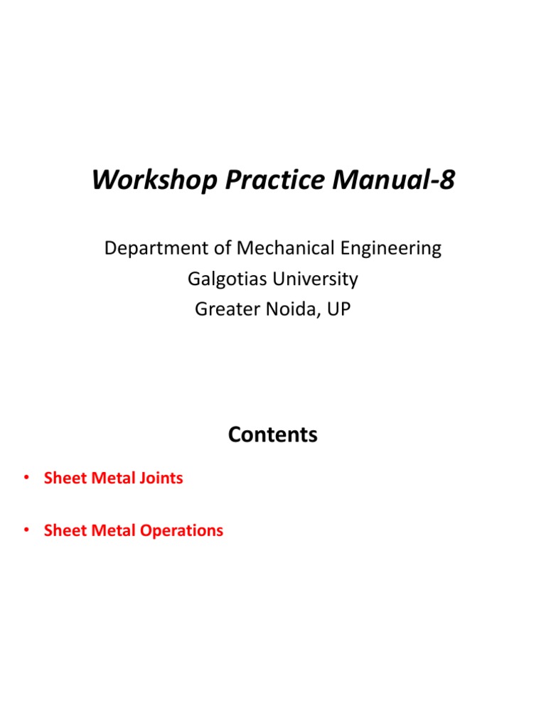 Workshop Notes For Sheet Metal Joints And Opertions Download Free