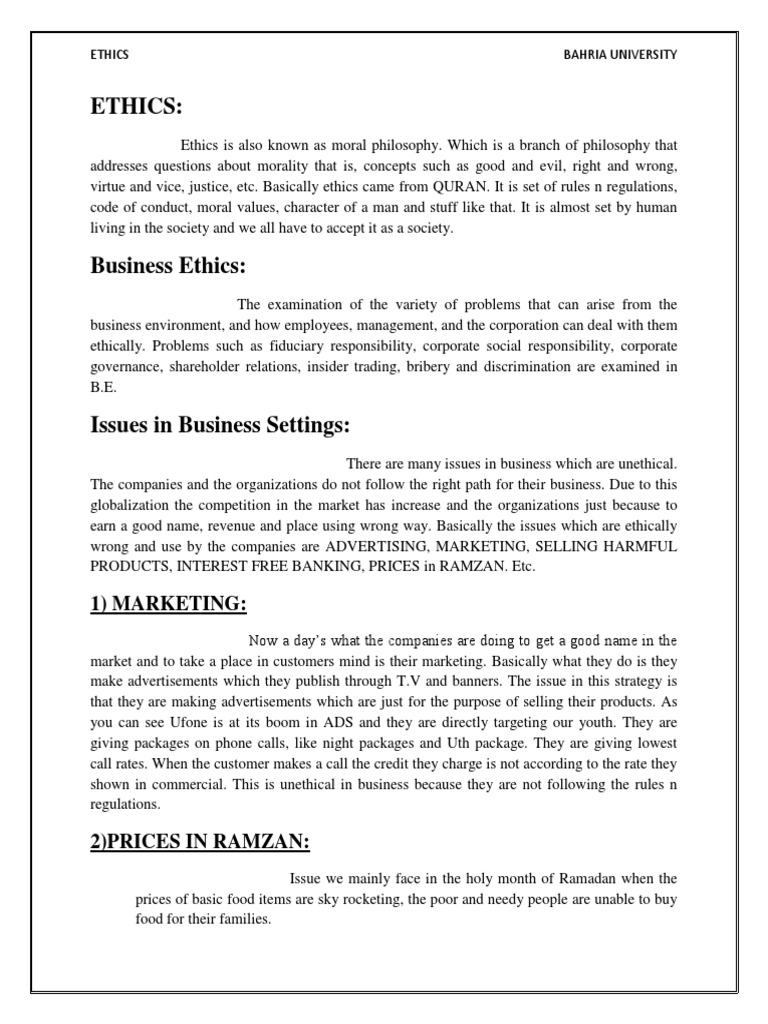 Business Ethics and Unethical Practices | PDF | Business Ethics ...