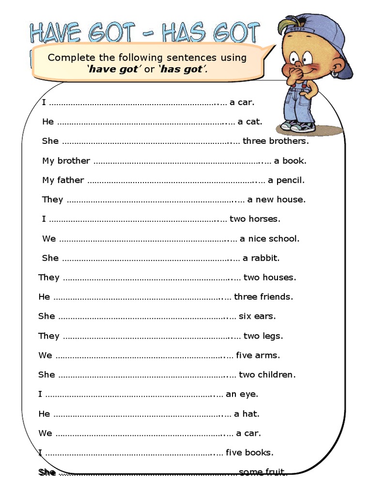 Complete Sentences with 'Have Got' | PDF