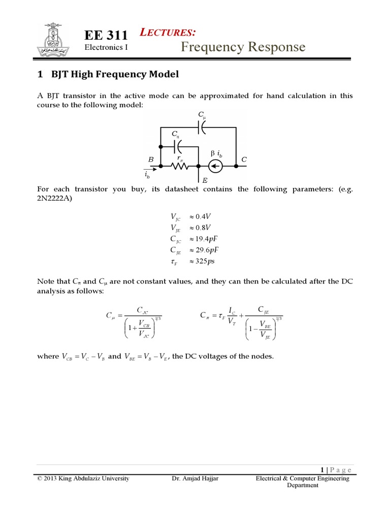 Frequency Response 1 BJT High Frequency Model PDF