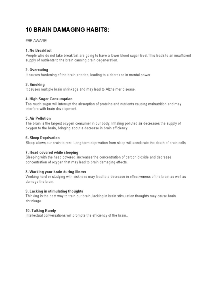 10 Brain Damaging Habits PDF