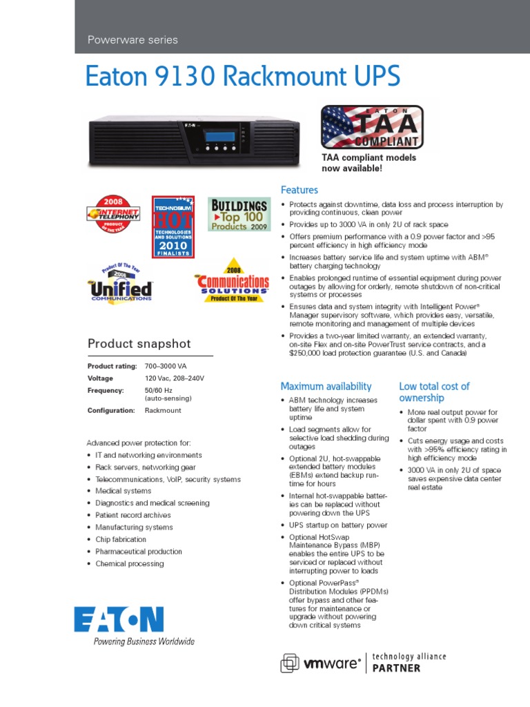 Eaton 9130 Rackmount UPS | Amplificador | Red eléctrica