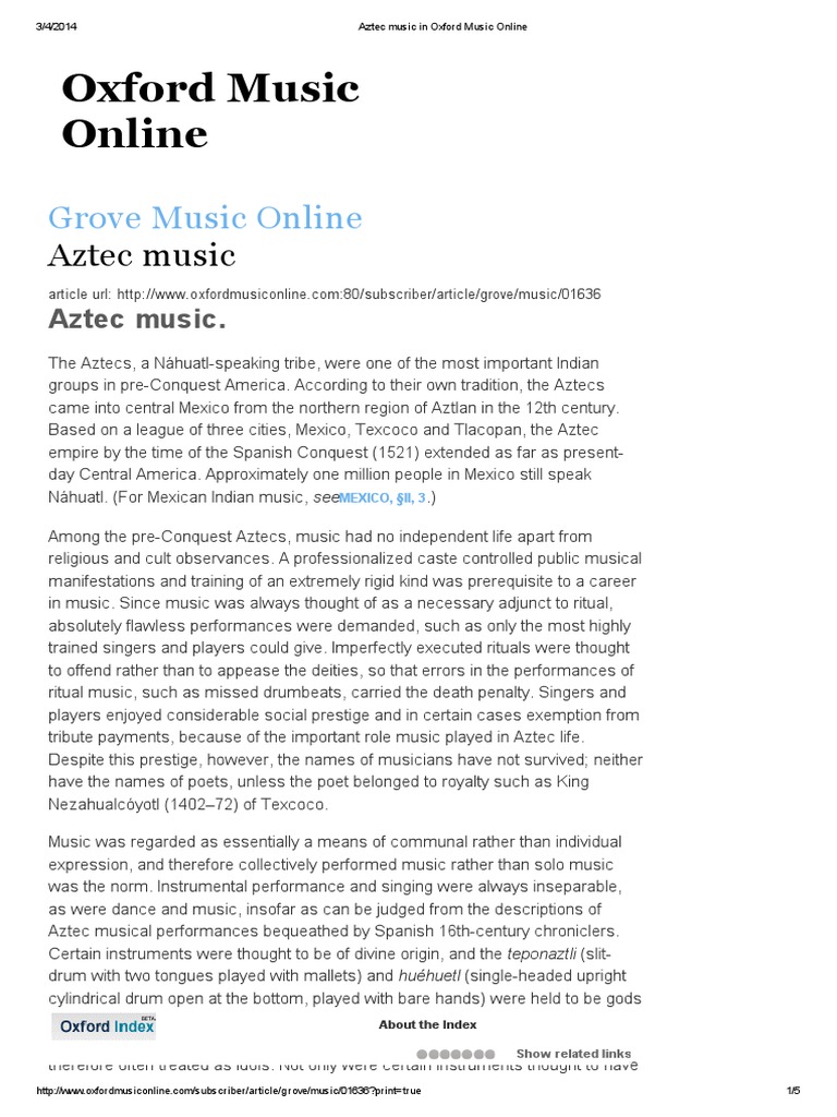 Aztec Music in Oxford Music Online | PDF | Aztec | Nahuatl