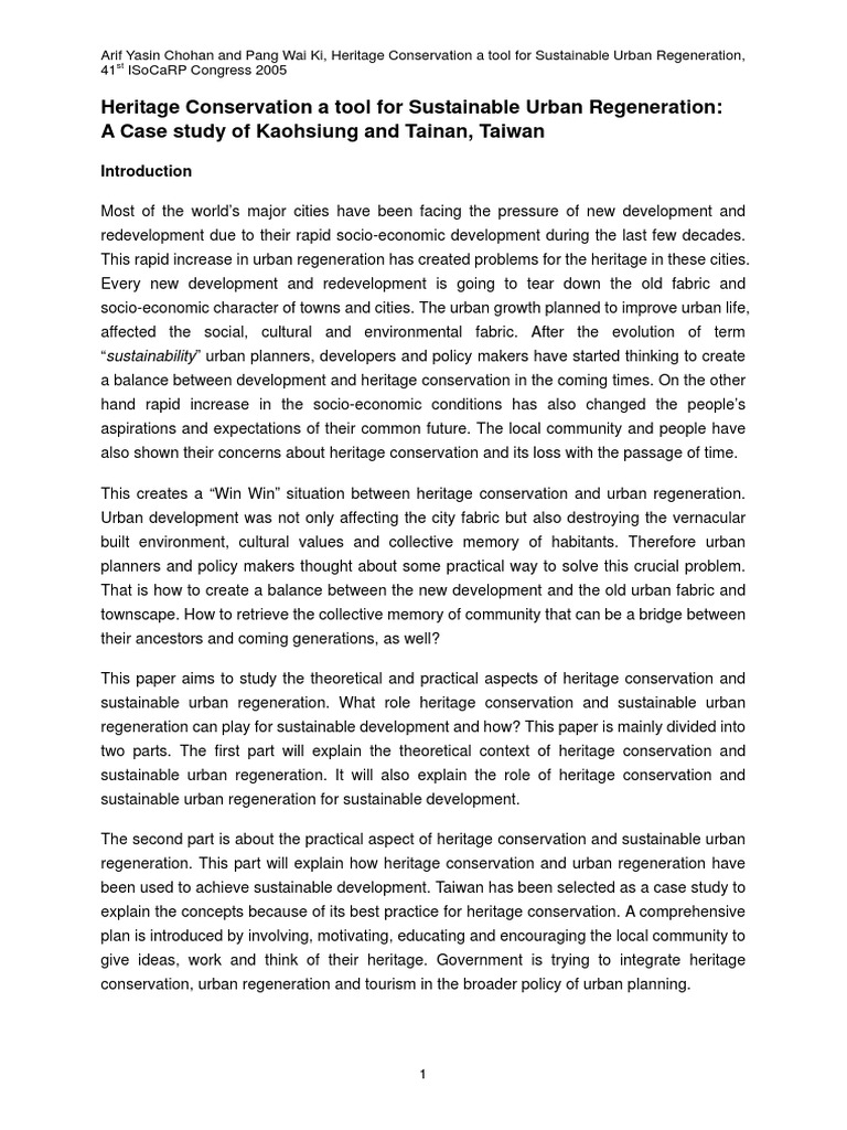 Heritage Conservation for Urban Regeneration | PDF | Cultural Heritage ...