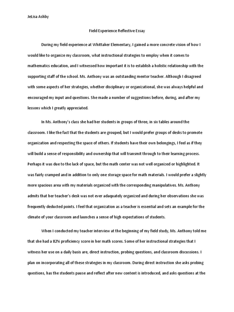Reflective Essay Lecture Classroom