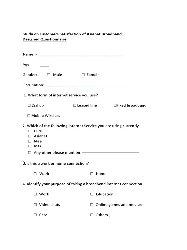 Asianet Broadband User Survey | PDF | Internet Service Provider ...