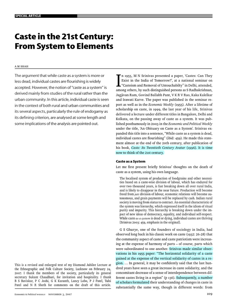 Caste in the 21st Century: System to Elements | PDF | Caste | Kinship