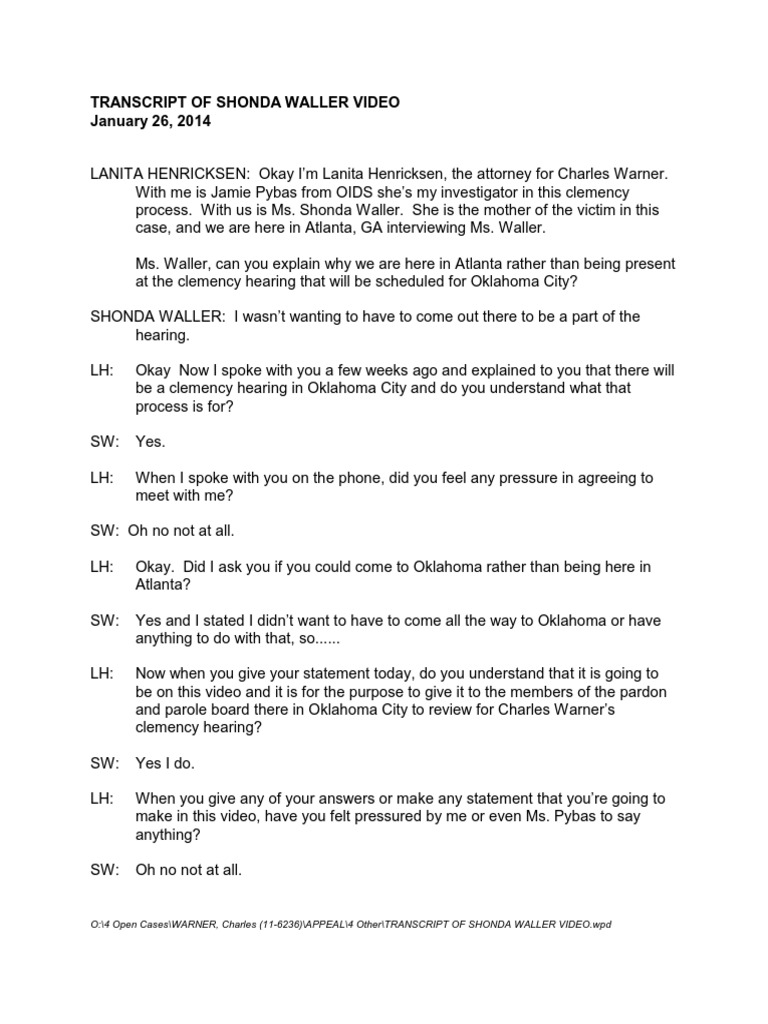 Shonda Waller's Clemency Hearing Statement | PDF | Forgiveness ...