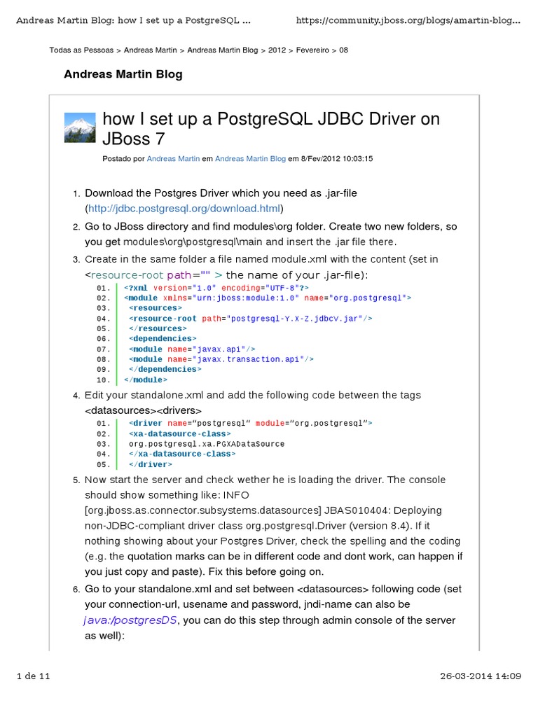 How I Set Up A PostgreSQL JDBC Driver On JBoss 7 PDF | PDF | Postgre Sql |  Information Technology Management