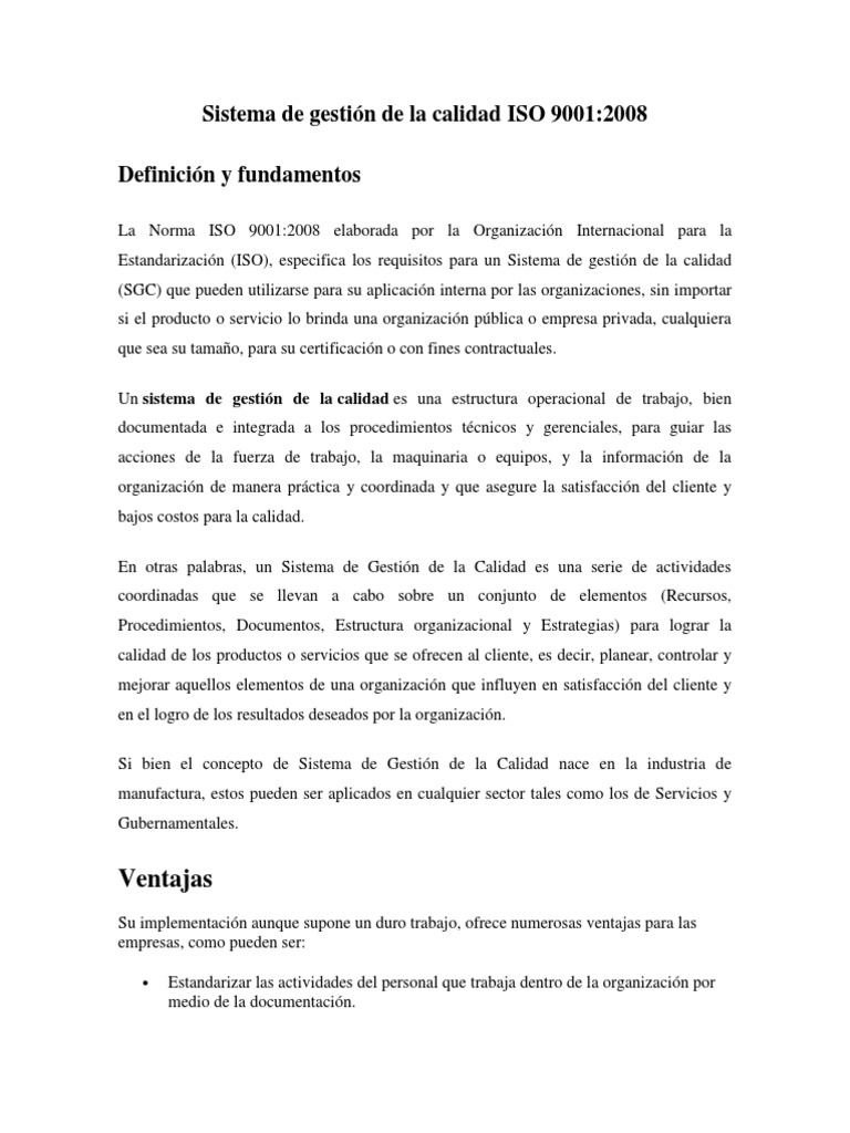 Sistema de Gestión de La Calidad ISO 9001 | PDF | Sistema de manejo de ...