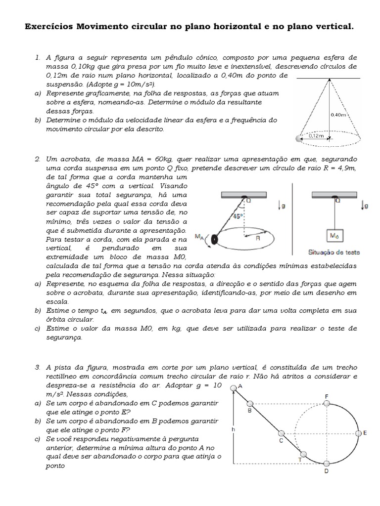 Exercícios de Movimento Circular e Pêndulos | PDF | Tecnologia e Engenharia