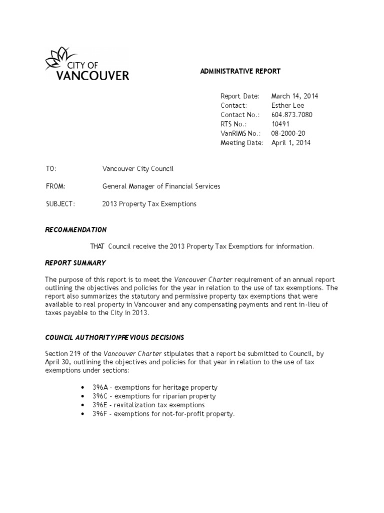 Vancouver properties given city tax exemptions Property Tax Tax