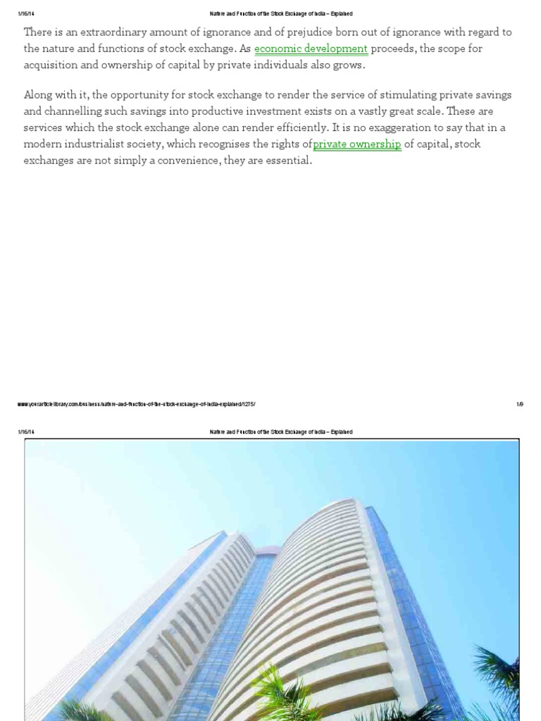 Functions of Bombay Stock Exchange | PDF | Stock Market | Stocks