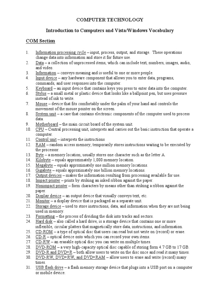 computer basics vocabulary pdf computer network world wide web
