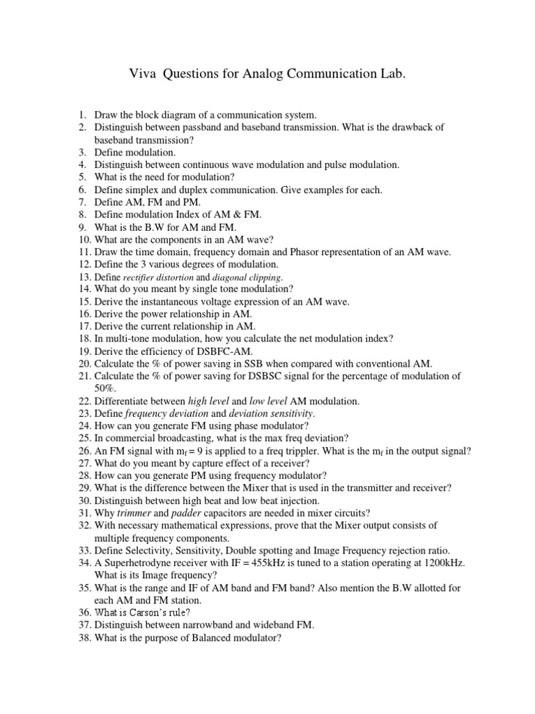 Viva Questions for Analog Communication Lab | Frequency Modulation (2.0K  views)