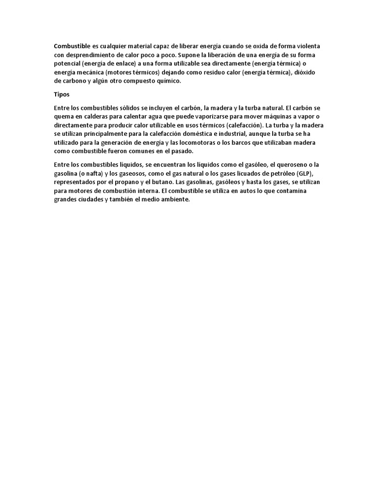 Combustible Es Cualquier Material Capaz de Liberar Energía Cuando Se
