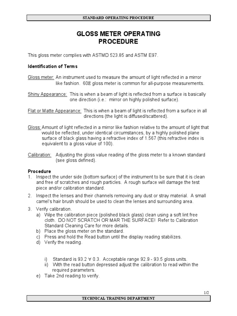 Gloss Meter Calibration SOP | PDF | Atomic | Natural Philosophy