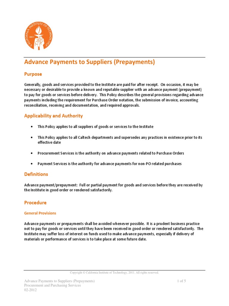 Advance Payments To Suppliers | PDF | Invoice | Payments